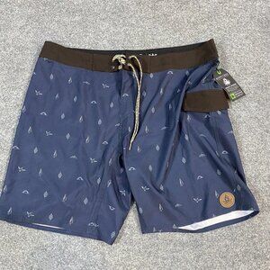 Hippy Tree Motif Shorts Blue 38 Aquatic Division NEW